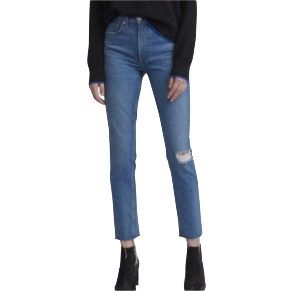 Rag & Bone 27 The Dre Distressed Low Rise Boyfriend Jeans Cropped Slim Mariner